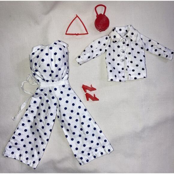 VTG Barbie Doll CLONE Polka-Dot Jumpsuit & Top Outfit Shoes & Purse 1970s Tressy - Picture 1 of 8